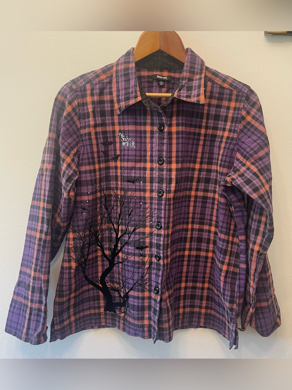 90s Krazy Cat Plaid Halloween bats shirt 100% cotton Large